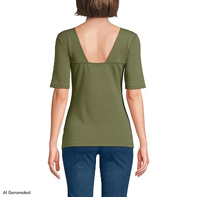 Women's Lands' End Elbow Sleeve High Neck Low Back Top