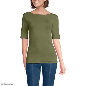 Women's Lands' End Elbow Sleeve High Neck Low Back Top