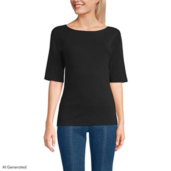 Women's Lands' End Elbow Sleeve High Neck Low Back Top