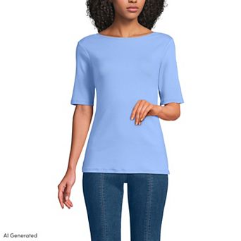 Women's Lands' End Elbow Sleeve High Neck Low Back Top