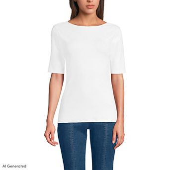 Women's Lands' End Elbow Sleeve High Neck Low Back Top