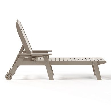 2-Piece Outdoor Patio Chaise Lounge Chair with Wheels & Cup Holder with Patio Side Table