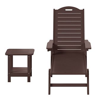 2 pc Outdoor Patio Chaise Lounge Chair with Wheels & Cup Holder with Patio Side Table