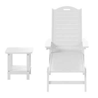 2 pc Outdoor Patio Chaise Lounge Chair with Wheels & Cup Holder with Patio Side Table