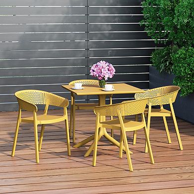 5-Piece Outdoor Resin Square Patio Dining Table Set with Stackable Patio Dining Chairs
