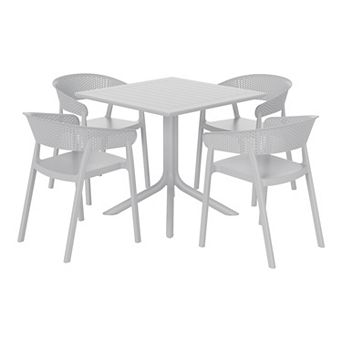 5 pc Outdoor Resin Square Patio Dining Table Set with Stackable Patio Dining Chairs