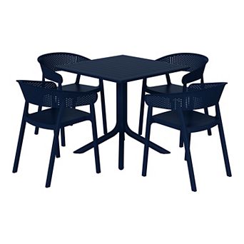 5 pc Outdoor Resin Square Patio Dining Table Set with Stackable Patio Dining Chairs