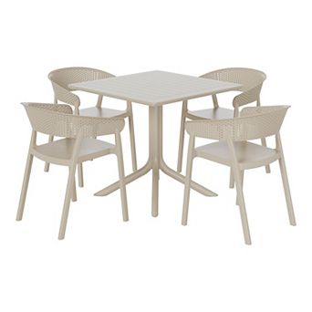 5 pc Outdoor Resin Square Patio Dining Table Set with Stackable Patio Dining Chairs