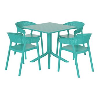 5 pc Outdoor Resin Square Patio Dining Table Set with Stackable Patio Dining Chairs