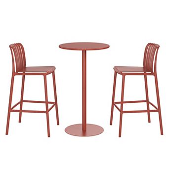 3 pc Patio Adjustable Bar Table with Stackable Patio Bar Stools