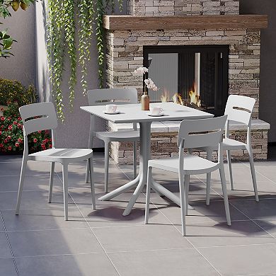 Modern 5-Piece Resin Patio Dining Table Set with Stackable Patio Dining Chairs