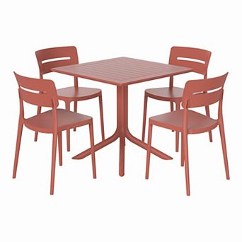 Modern 5 pc Resin Patio Dining Table Set with Stackable Patio Dining Chairs