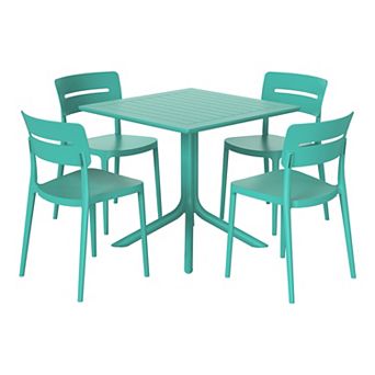 Modern 5 pc Resin Patio Dining Table Set with Stackable Patio Dining Chairs