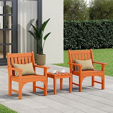 Outdoor Patio 3-Piece HDPE Adirondack Garden Chairs with Square Adirondack Side Table Set