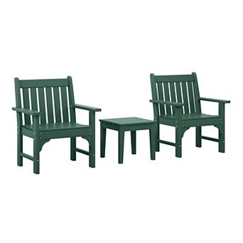 Outdoor Patio 3 pc HDPE Adirondack Garden Chairs with Square Adirondack Side Table Set