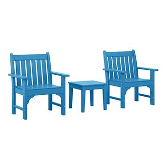 Outdoor Patio 3 pc HDPE Adirondack Garden Chairs with Square Adirondack Side Table Set