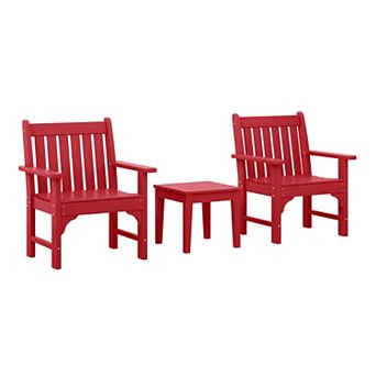 Outdoor Patio 3 pc HDPE Adirondack Garden Chairs with Square Adirondack Side Table Set