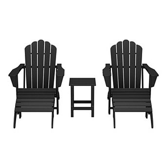5 pc Adirondack Chair with Folding Ottoman and Table Set