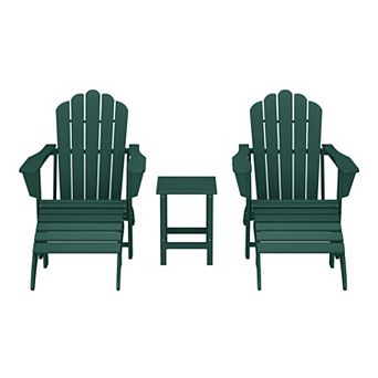 5 pc Adirondack Chair with Folding Ottoman and Table Set