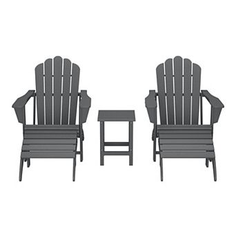 5 pc Adirondack Chair with Folding Ottoman and Table Set
