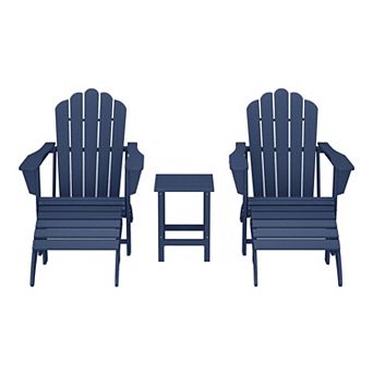 5 pc Adirondack Chair with Folding Ottoman and Table Set