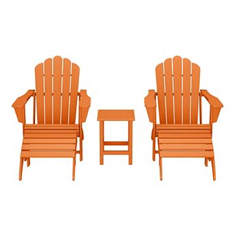 5 pc Adirondack Chair with Folding Ottoman and Table Set