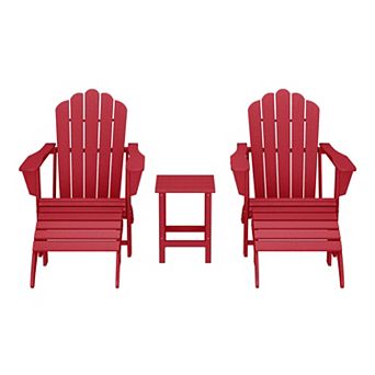 5 pc Adirondack Chair with Folding Ottoman and Table Set