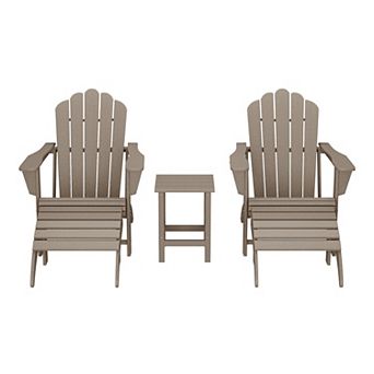 5 pc Adirondack Chair with Folding Ottoman and Table Set