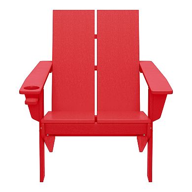 Outdoor HDPE Modern Adirondack Chair with Cup Holder (Set of 4)
