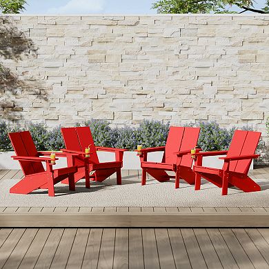 Outdoor HDPE Modern Adirondack Chair with Cup Holder (Set of 4)