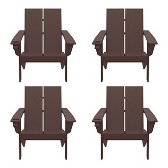 Outdoor HDPE Modern Adirondack Chair with Cup Holder (Set of 4)