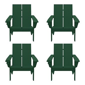 Outdoor HDPE Modern Adirondack Chair with Cup Holder (Set of 4)
