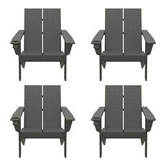 Outdoor HDPE Modern Adirondack Chair with Cup Holder (Set of 4)