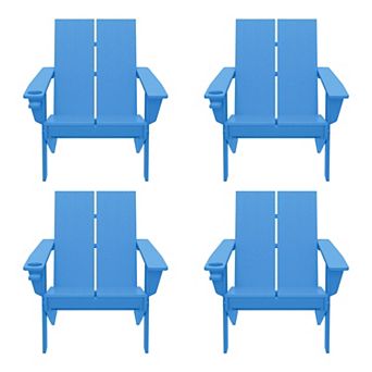 Outdoor HDPE Modern Adirondack Chair with Cup Holder (Set of 4)