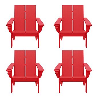 Outdoor HDPE Modern Adirondack Chair with Cup Holder (Set of 4)