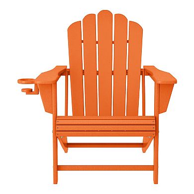 3-Piece Outdoor Patio HDPE Adirondack Chair With Cup Holder and Table Set