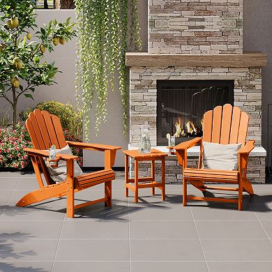 3-Piece Outdoor Patio HDPE Adirondack Chair With Cup Holder and Table Set