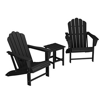 3 pc Outdoor Patio HDPE Adirondack Chair With Cup Holder and Table Set