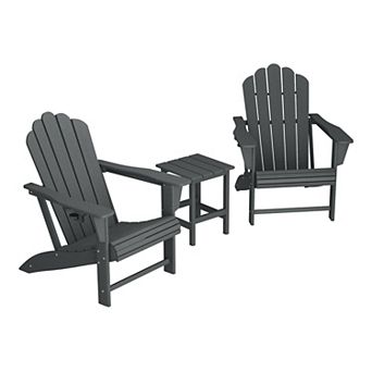 3 pc Outdoor Patio HDPE Adirondack Chair With Cup Holder and Table Set