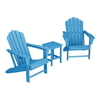 3 pc Outdoor Patio HDPE Adirondack Chair With Cup Holder and Table Set