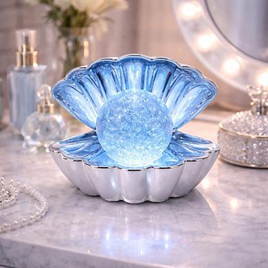 6" x 7" Aqua Clam Shell Glitter Globe USB Table Lamp