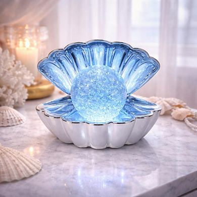 6" x 7" Aqua Clam Shell Glitter Globe USB Table Lamp