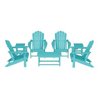 7 pc HDPE Outdoor Patio Furniture Adirondack Conversation Set