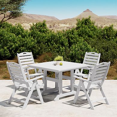 5-Piece HDPE Square Patio Dining Table Set with Foldable Chairs