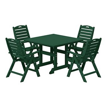 5 pc HDPE Square Patio Dining Table Set with Foldable Chairs
