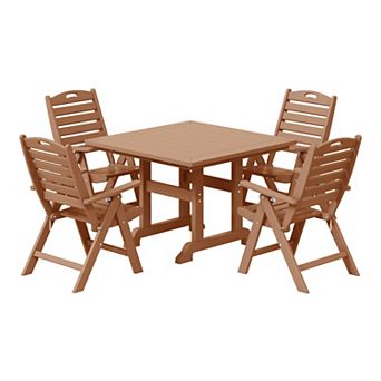 5 pc HDPE Square Patio Dining Table Set with Foldable Chairs