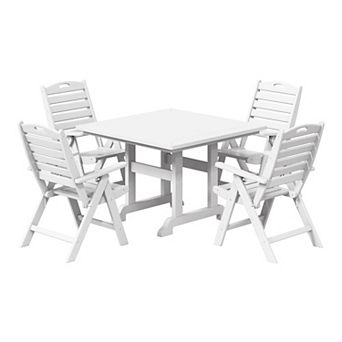 5 pc HDPE Square Patio Dining Table Set with Foldable Chairs