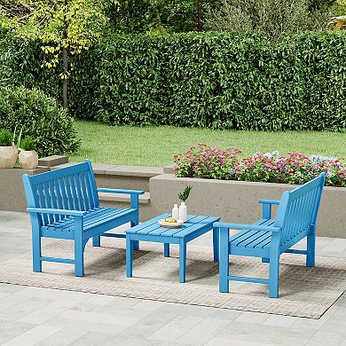3-Piece HDPE Outdoor Patio Furniture Couch and Coffee Table Set