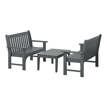 3 pc HDPE Outdoor Patio Furniture Couch and Coffee Table Set