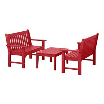 3 pc HDPE Outdoor Patio Furniture Couch and Coffee Table Set